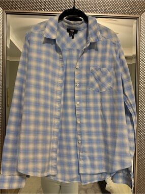 Paige Light Blue Plaid Button-Up Shirt